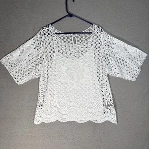 Soft Surroundings Women M Alma Blouse Layered Lace Tunic Floral Bohemian Crochet - Picture 1 of 17