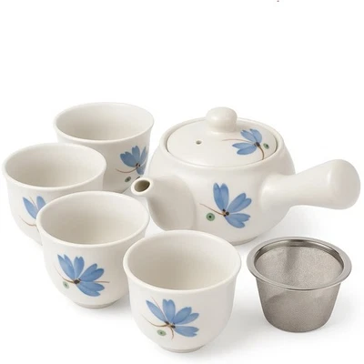 Japanisches Kyusu Teeset „Rindō“ –  Seitengriffkanne mit Edelstahlsieb 4 Tassen - Bild 1 von 4