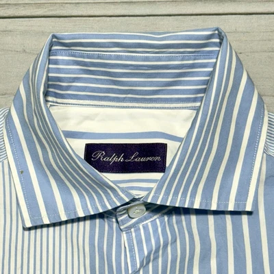 Camisa de Vestir Polo Ralph Lauren Etiqueta Púrpura Para Hombre Mediana Azul Blanco Rayas Italia Foto 1 de 4