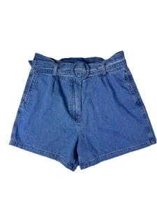 Exquise Blue Denim High Waisted Belted Jean Shorts Made In Istanbul Sz 8 - Picture 1 of 12