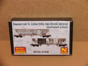 Micro Trains Bessemer & Lake Erie / ex-Rock Island Weathered 2-Bay Hopper 2-Pack - Picture 1 of 11