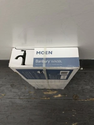 Moen Banbury 84945BL 4'' 中心套装单手柄浴室龙头哑光黑色 — 第 1/2 张图片