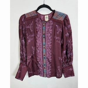 Blusa TINY Anthropologie para mujer talla pequeña floral manga larga abotonada satén top - Imagen 1 de 8