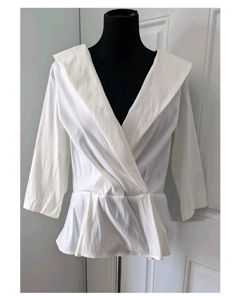 Blusa Leslie Fay Peplum Talla 16 Marfil Elegante Mantón Cuello Manga 1/2 Fiesta Foto 1 de 4