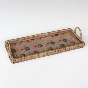 Kleines vintage Serviertablett aus Holz mit Glasboden Motiv Blumen, 28x11,5 cm - Bild 1 von 3