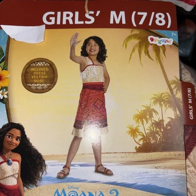 迪士尼Moana ll装扮服装尺寸Med 7/8女孩儿童儿童青少年伪装 — 第 1/4 张图片