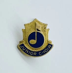 Vintage JUNIORENCHOR Schulmitgliedschaft goldfarben blau Emaille Musik Anstecknadel Krawattennadel - Bild 1 von 4