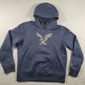 American Eagle Hoodie Men's Medium Blue Fleece Pullover Embroidered Sweatshirt - Picture 1 of 11