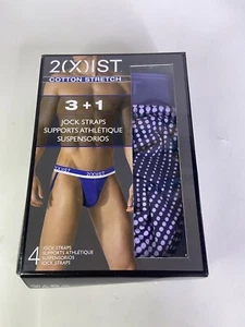 2xist Cotton Stretch 4 Pack Jock Straps Jockstraps Purple Green Striped Size M - Picture 1 of 4