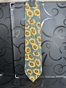 American Eagle Usa Tie SunFlowers Leave Cotton Necktie Yellow Blue - Picture 1 of 4