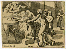 Rare Antique Master Print-RELIGION-JACOB BLESSING ISAAC-Raphael-Lanfranco-1607