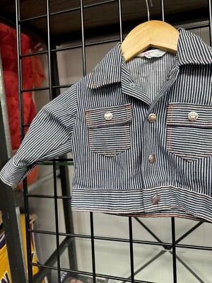 Chaqueta vaquera vintage años 70 Healthtex Stantogs azul a rayas talla 18mos Foto 1 de 4