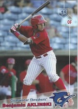 2019 Grandstand Clearwater Threshers #NNO Benjamin Aklinski Philadelphia Phills