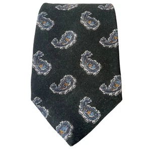 BROOKS BROTHERS XL Black & Blue Paisley Necktie 100% Wool Made In USA - Picture 1 of 4