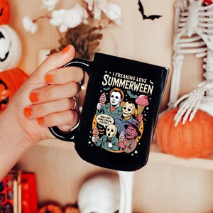 I Freaking Love Summerween Mug Funny Horror Movie Ice Cream Cup Halloween Gift - Picture 1 of 8