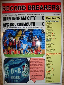 Birmingham City 0 AFC Bournemouth 8 - 2014 - souvenir print - Picture 1 of 1