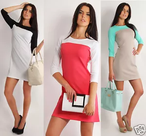 Para mujer Moda 2 Colores Vestido Túnica Estilo Mangas 3/4 Talla 8-16 FA202 - Imagen 1 de 2