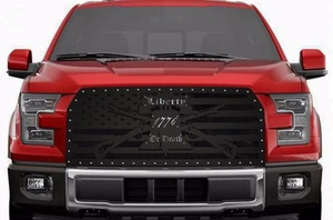 Custom Aftermarket Steel Grille for 2015-2017 Ford F-150 LIBERTY with SS Accent - Picture 1 of 5