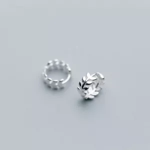 NEW Genuine 925 Sterling Silver 11mm Olive Branch Leaf Hoop Ring Huggie Earrings - Picture 1 of 8