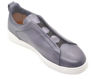 Zegna Men's Triple Stitch Blue Lavender Leather Sneakers Size US 9 EU 8 - Picture 1 of 11