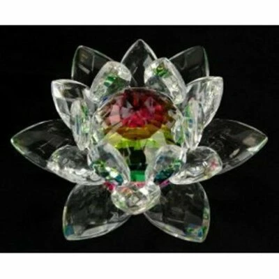 AMLONG CRYSTAL 3 inch Rainbow Crystal Lotus Flower Feng Shui Home Decor & Gift Box USA Seller