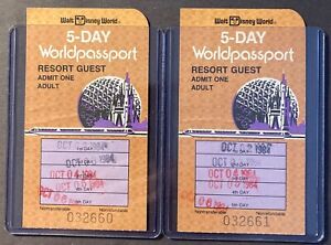 1984 Vintage Lot of 2 Walt Disney World 5-Day Worldpassport, used and folded