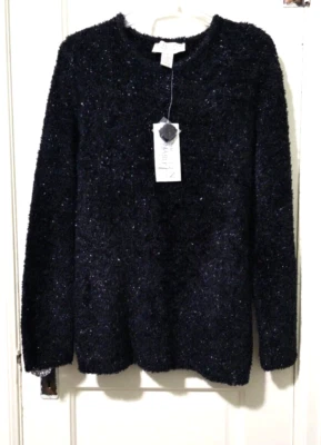 Новый Norton McNaughton знаменитости плюшевая туника пуловер свитер маленький блестящий черный - Изображение 1 из 4