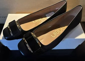 Calvin Klein Evaline Flats Slip On Shoes US 7.5M Black Leather Classic Career - Picture 1 of 5