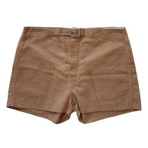 Vintage 40s Khaki Brown Cotton Canvas Shorts with Belt Size Small - Picture 1 of 6