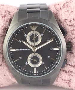 Luxury Armani Men Chronograph All Black 'Date' Quartz Wristwatch 'Stay Punctual' - Picture 1 of 8