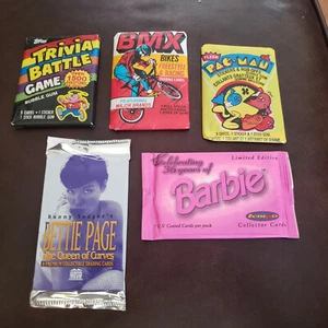 5 Assorted Trading Card Packs Factory Sealed NOS 1982-1997 (3 Wax Packs) - Foto 1 di 2