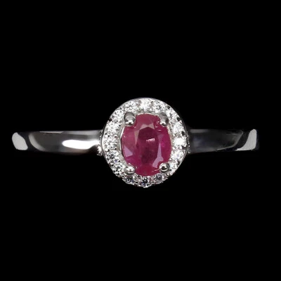 925 Sterling Silver Ring Oval Ruby 5x4mm Simulated Cz Gemstone Jewelry Size 8 - Image 1 of 4