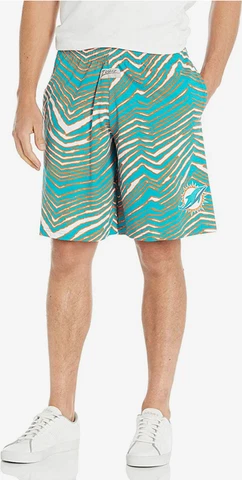 Zubaz Miami Dolphins NFL Men's Classic Zebra Print Shorts with Team Logo Cover
