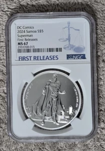 2024 SAMOA $5 DC COMICS JUSTICE LEAGUE - SUPERMAN NGC MS67 FR : 999 SILVER COIN - Picture 1 of 8