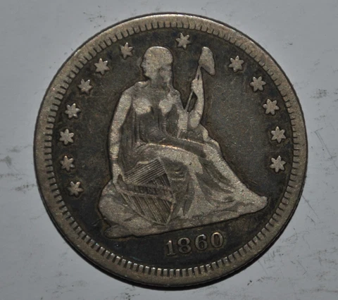 1860 Seated Liberty Silver 25c Quarter Dollar {{{{4629 Cover