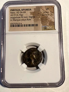 #A8103,High Grade NGC VF 5/5 ,Nero rv Marsyas Flute  Unlisted Sear Roman Coin - Picture 1 of 4