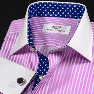 Pink Winchester Stripe Unique Designed Stars Inner Lining Business Shirt Smart - Picture 1 of 12