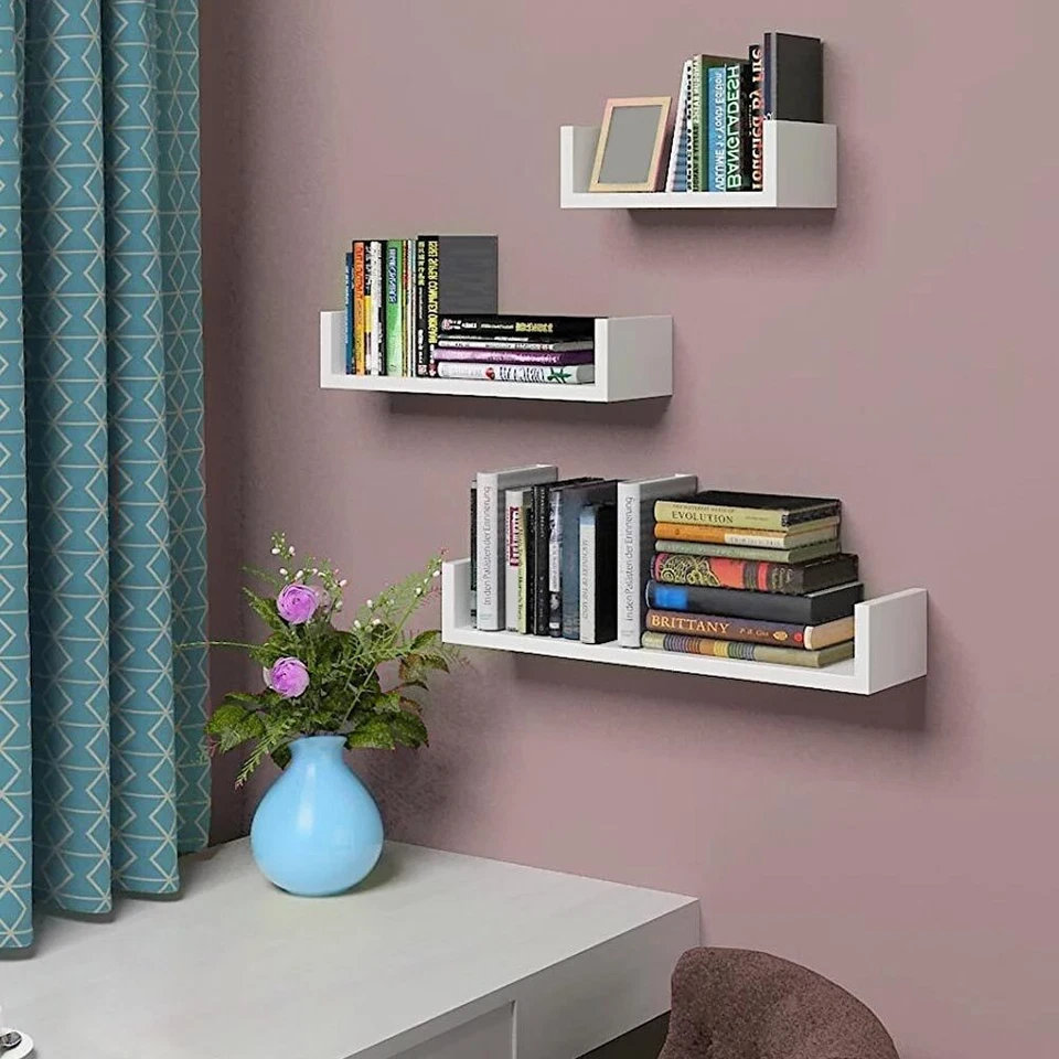 Bakaji Set 3 mensole da parete moderne Design con bordi varie Bianco