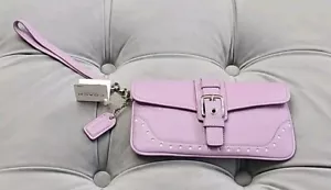 Cartera sin asas COACH Hampton 4147 grande de cuero púrpura plateada para mujer rara - Imagen 1 de 23