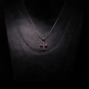 Alan K Millefiore of Venice Cross Pendant Necklace, Pink Murano Glass Cross - Picture 1 of 12