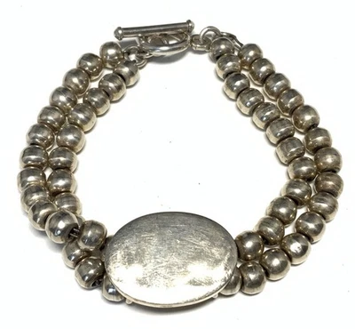 Old Pawn Sterling Silver 925 Beaded Chain Bracelet 7.5-inches KR74 - Image 1 of 4