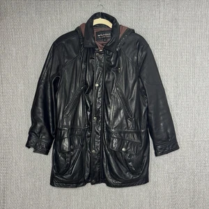 Mens Wilsons Black Leather Jacket 1X Removable Hood Thinsulate Liner XL Coat - Picture 1 of 23