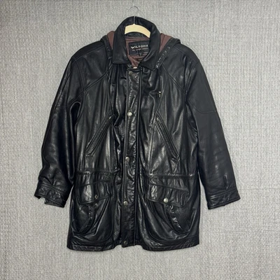 Chaqueta de cuero negra Wilson para hombre 1X capucha extraíble forro aislante abrigo XL Foto 1 de 4