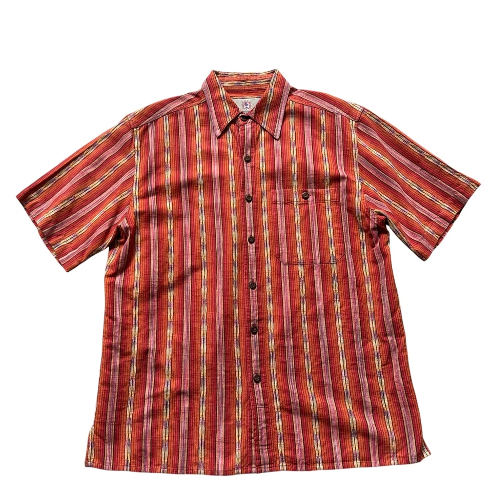 The Territory Ahead Orange Red Cotton Textured Casual Button Shirt Medium - Image 1 of 4