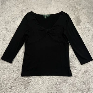 Lauren Ralph Lauren Knit Top Blouse Women's M Black 3/4 Sleeve Career Casual - Picture 1 of 13