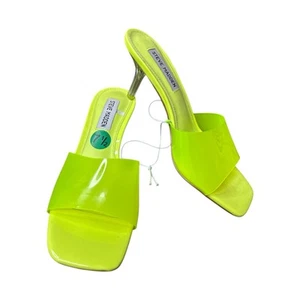 NWT Steve Madden Neon Highlighter Yellow Slip On Backless Clear Heel Size 7.5 - Picture 1 of 5