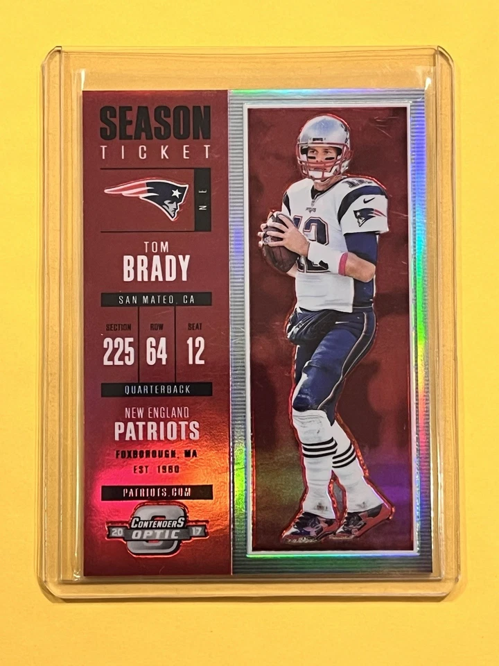 Tarjeta de boleto de temporada 2017 Contenders Optic Red Prizm # 050/199 Patriots de Tom Brady Foto 1 de 2