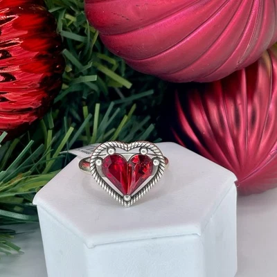 Brighton One Love Petite Heart Ring Red Swarovski Crystal Silver Tone Size 9 NWT - Image 1 of 4