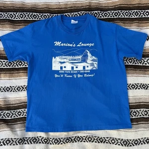 Vintage 90's Marion's Restaurant & Lounge Closed Dive Bar Blue Tee Shirt Sz XL - Picture 1 of 7