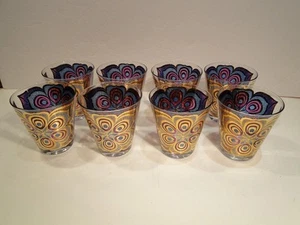 Juego de 8 vasos modernos de mediados de siglo Georges Briard de pavo real antiguos - Imagen 1 de 6